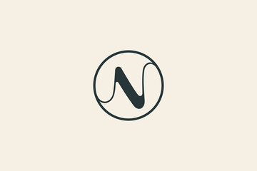 N letter simple minimal logo vector in circle frame - obrazy, fototapety, plakaty