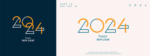 Fototapeta na wymiar 2024 new year design with line and bold line concepts. Premium flat design vector.
