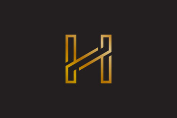 H gold line art logo vector with luxury design