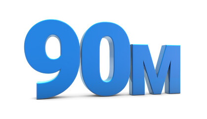 90M sign isolated on transparent background. Thank you for 90M followers 3D. 3D rendering	
