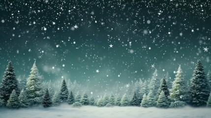 Snow covers the winter landscape when it snows with Merry Christmas text. Winter holiday background.