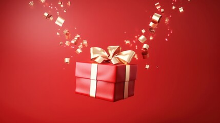 Merry Christmas and Happy New Year poster or banner with red gift boxes. and christmas elements Christmas promotion in red and gold.