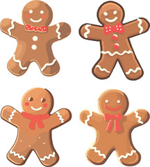 Set of gingerbread men isolated on white background. Vector illustration.