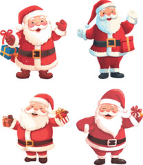 Cartoon Santa Claus character set. Vector illustration isolated on white background.