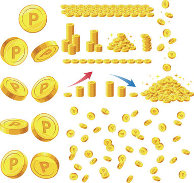 Pマークのついたポイントコインのイラストセットまとめ