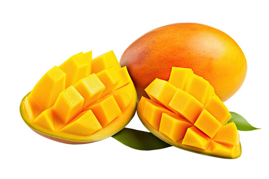Mango fruit and mango slices. Isolated on a white background