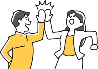 笑顔でハイタッチする男女社員