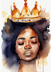 Creative Portrait of Woman with Black Hair Wearing A Crown Illustration