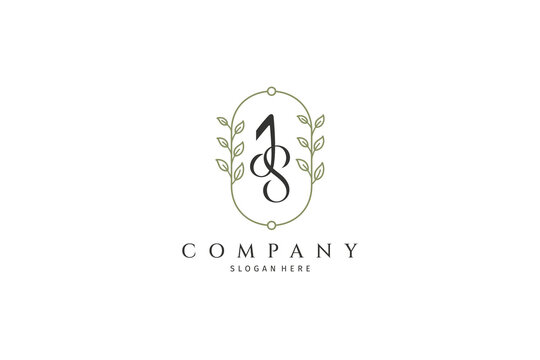 JS letter monogram logo decorated with plants suitable for wedding template