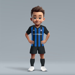 3d cartoon cute young soccer player in Inter football kit.
