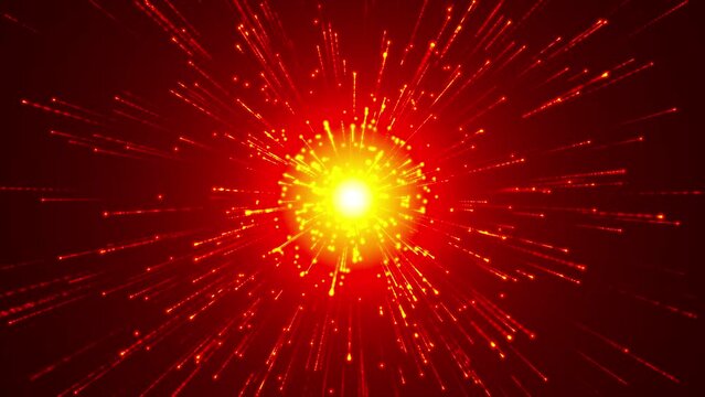 Red galaxy sun background. Red particle background. High speed flying lines animation. Seamless loop