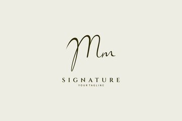 Initial Mm logo in handwriting signature design style - obrazy, fototapety, plakaty
