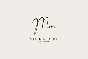 Fotobehang Initial Mm logo in handwriting signature design style © Faiqotur