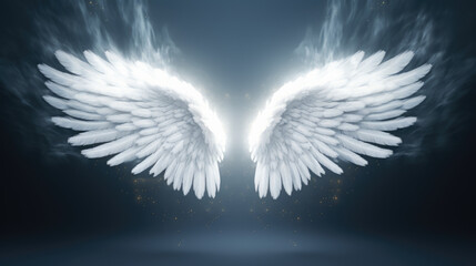Angel wings on gray background.