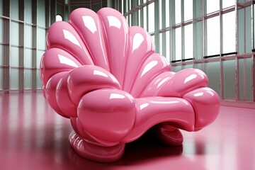 Shiny Pink PVC Latex Chair Generative Ai
