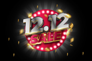 12.12 Sale 3d Editable Text Effect Style  Promotion template premium vector, Or 12.12 Sale Banner Template