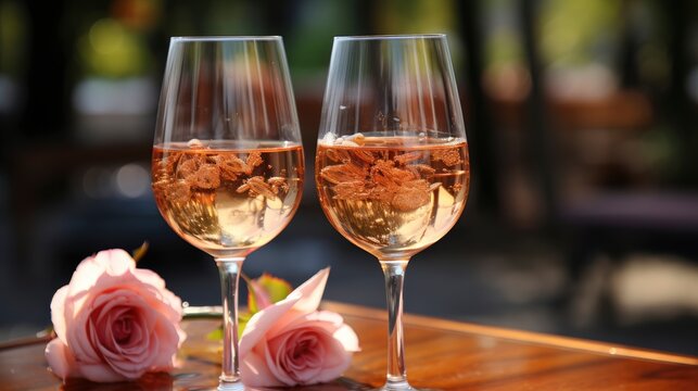 Bottle Rose Wine Two Glasses Drink , Wallpaper Pictures, Background Hd