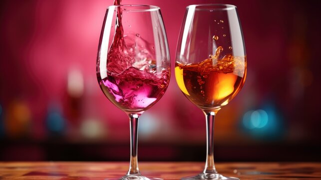 Bottle Rose Wine Two Glasses Drink , Wallpaper Pictures, Background Hd