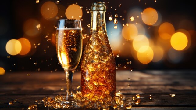 Champagne Bottle Golden Glittering Splashes , Wallpaper Pictures, Background Hd