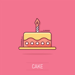 Cartoon birthday cake icon in comic style. Fresh pie muffin sign illustration pictogram. Cupcake business concept.