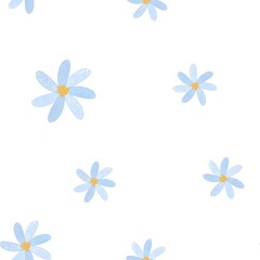 Seamless pattern blue flower watercolor