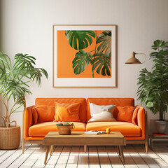 Sunny orange retro living room