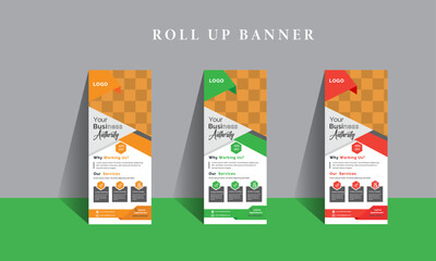 Creative Roll Up Banner Design Template With A Place For Photo, Web Banner template