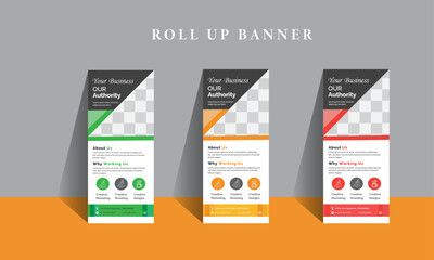 Creative Roll Up Banner Design Template With A Place For Photo, Web Banner template