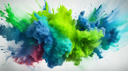 An explosion of colorful powder in the middle