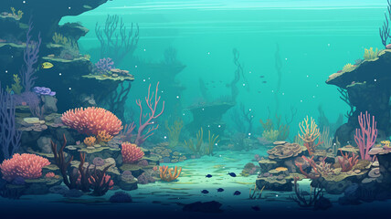 Pixel art game location Ocean floor with stones