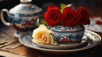 Vintage Table Setting Roses Antique Rustic , Wallpaper Pictures, Background Hd