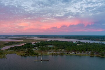 Mobile Bay and the Jubilee Parkway bridge at sunset