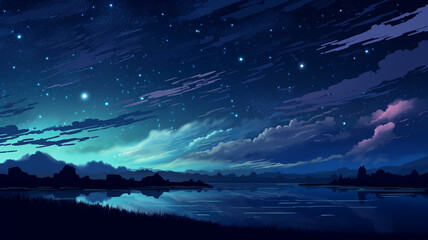 Obraz na płótnie Canvas Pixel Art Star Sky at Night