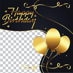 Happy Birthday Golden 3D text isolated on a white background. Greeting card.