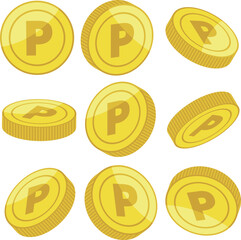 角度違いのPマークのついたポイントコイン