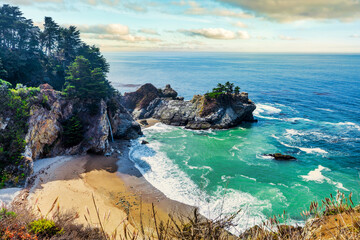 McWay Falls in Julia Pfeiffer State Park, Big Sur, California, USA. Travel concept