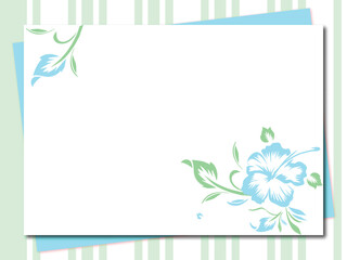 Flower motif hand draw for design. Blue peony rose wedding invitation card with blue, green leaves and white frames. Template card set.