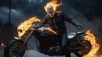 Ghost Rider on fire as always. 4K - 8K - 12K TV. Generative AI.
