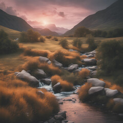 Mountain landscape rural nature background hill horizon Grand fantasy mountain landscape.
