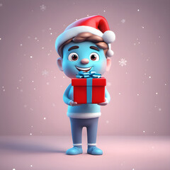 Happy Santa Claus character holding gift box 3D illustration.