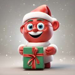 Happy Santa Claus character holding gift box 3D illustration.
