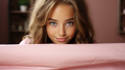 Obraz premium Beautiful Young Happy Smiling Girl Hiding, Desktop Wallpaper Backgrounds, Background HD For Designer