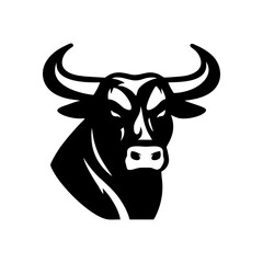 Bull head icon silhouette symbol. Buffalo cow ox isolated on white background. Bull head logo which means strength, courage and toughness. Vector illustration