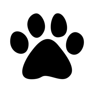 Black silhouette paw print isolated on white background. Dog or cat tracks icon. Vector illustration