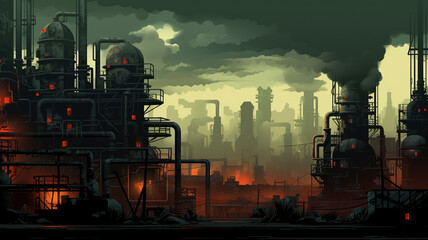 Perfect Pixel Art Scene A Grimy and Hazardous Cyberpunk Industrial Zone