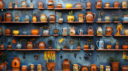 Beautiful walls decorated with ceramics in the city