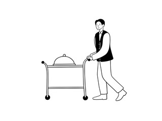 A hotel waiter carrying food