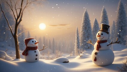 Obraz premium A Generative AI Christmas Landscape with Snowmen