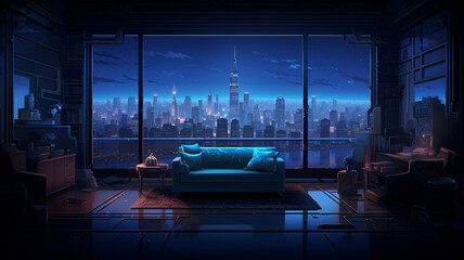 Amazing Pixel Art Scene An Opulent Penthouse Suite - obrazy, fototapety, plakaty