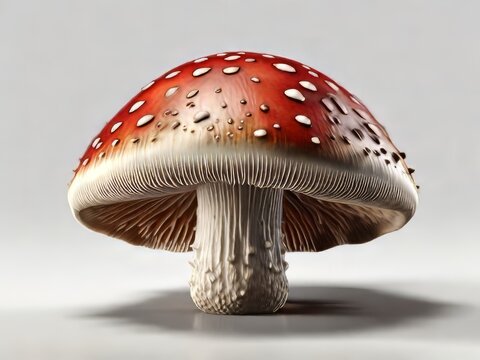 Una representaci&oacute;n realista y muy detallada de un hongo, con branquias, textura y sombras, que se destaca sobre un fondo blanco